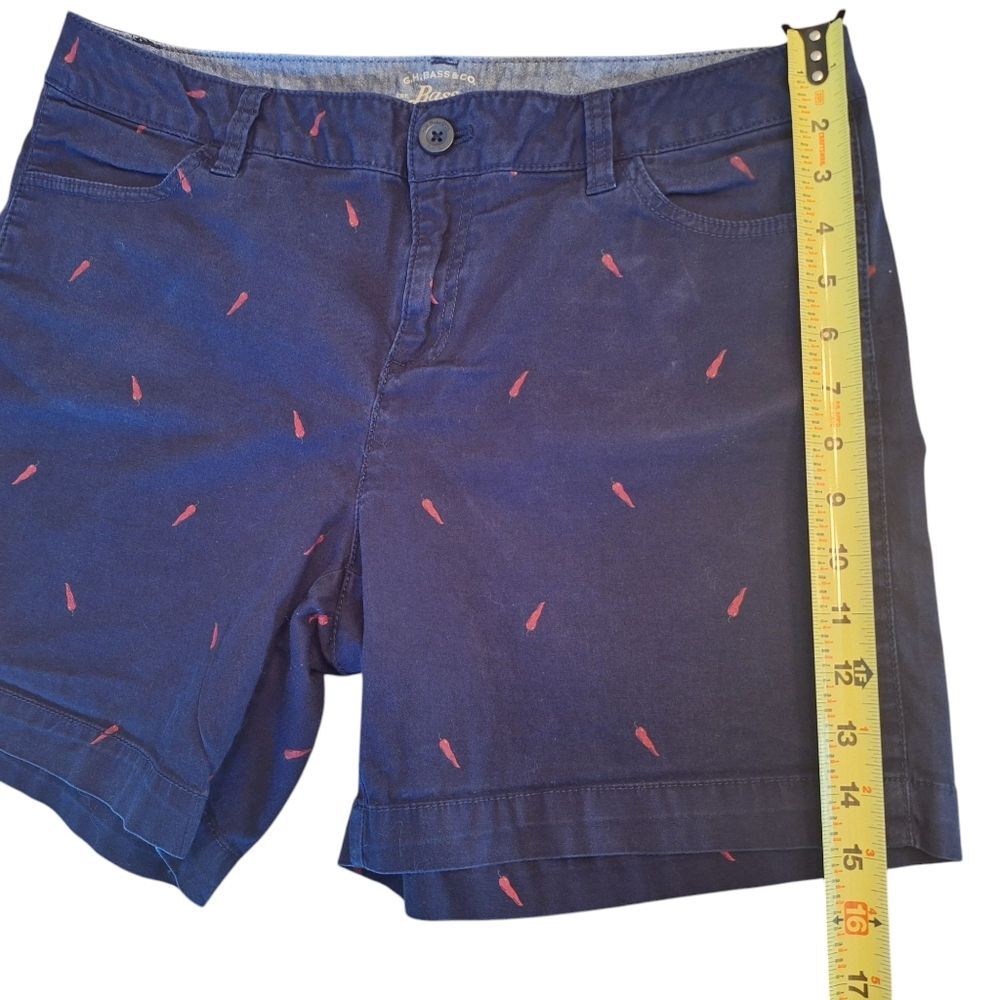 G. H. Bass & Co. Shorts Chino Red Hot Chili Pepper Print Sz 10 Navy Blue Cotton - Picture 8 of 10